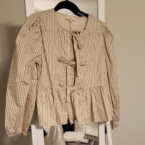 Roolee Beige Striped Top with Bow
